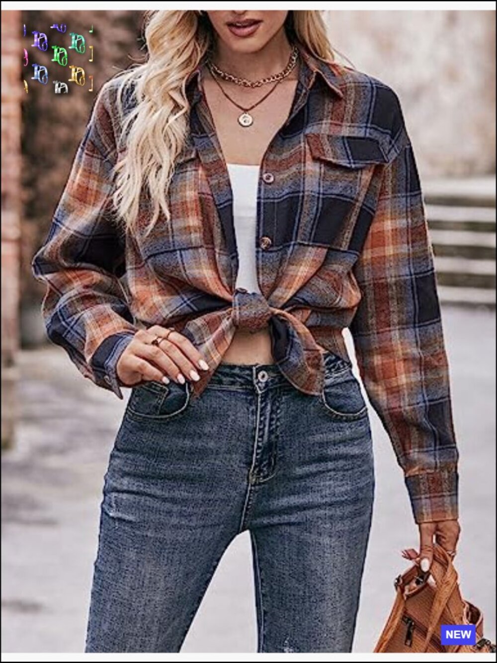 Oversized Plaid Button Down Shacket Jacket Flannel Long Sleeve Tops - Picture 4 of 7
